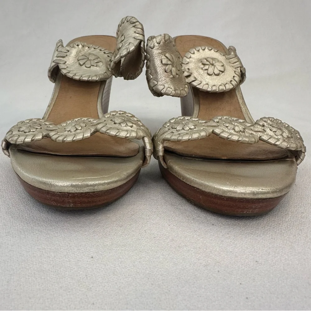 Jack Rogers Luccia Metallic Gold Leather Double Strap Wedge Sandals 8.5